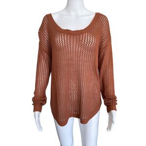 Boho Slouchy Burnt Orange Knit Sweater Size M